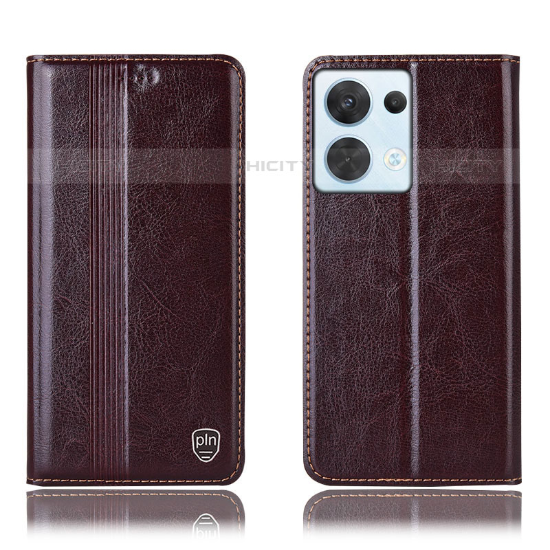 Funda de Cuero Cartera con Soporte Carcasa H09P para Oppo Reno8 5G Marron