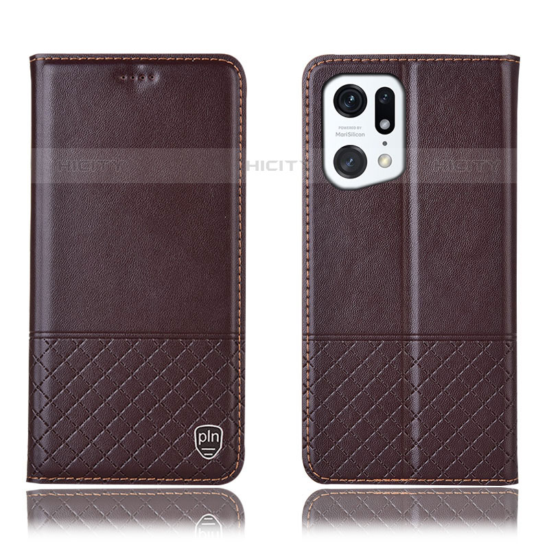 Funda de Cuero Cartera con Soporte Carcasa H10P para Oppo Find X5 Pro 5G Marron