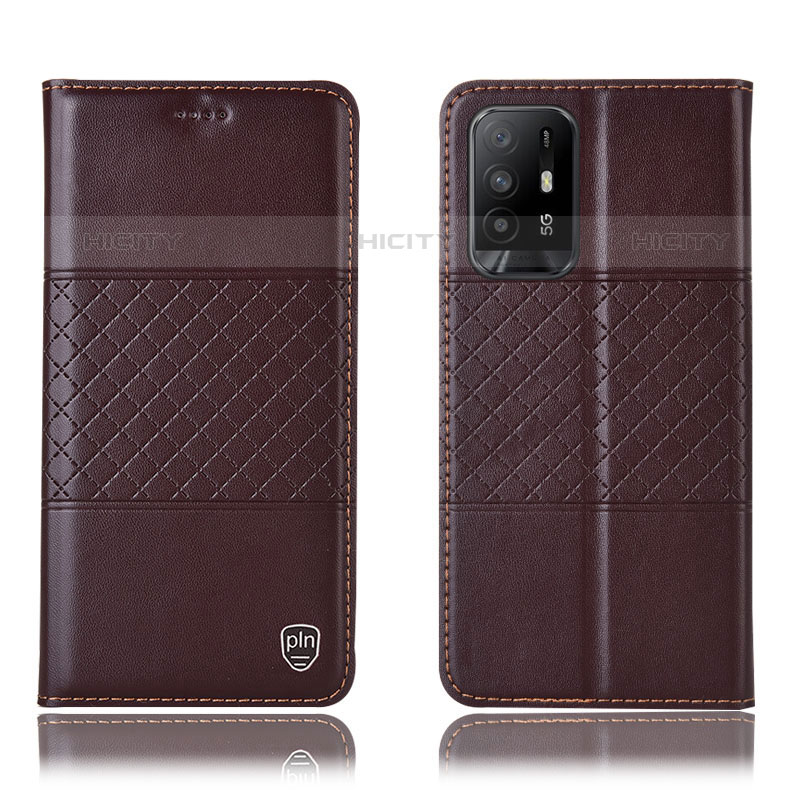 Funda de Cuero Cartera con Soporte Carcasa H11P para Oppo A94 5G Marron