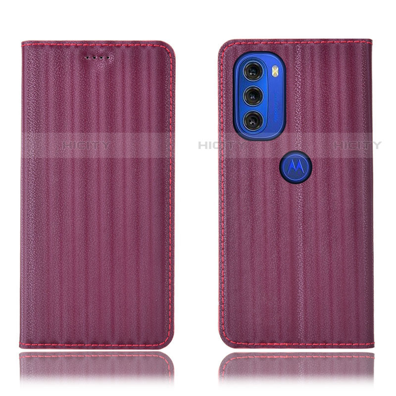 Funda de Cuero Cartera con Soporte Carcasa H15P para Motorola Moto G51 5G Morado