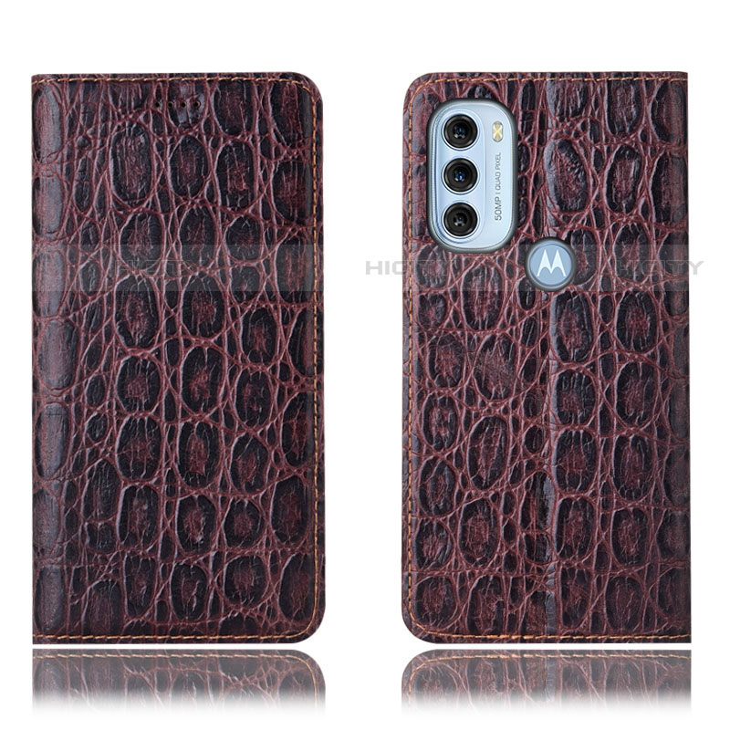 Funda de Cuero Cartera con Soporte Carcasa H16P para Motorola Moto G71 5G Marron