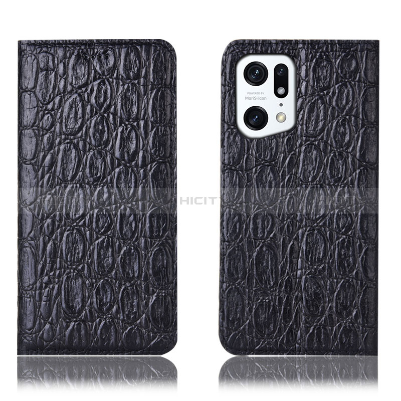 Funda de Cuero Cartera con Soporte Carcasa H16P para Oppo Find X5 5G Negro