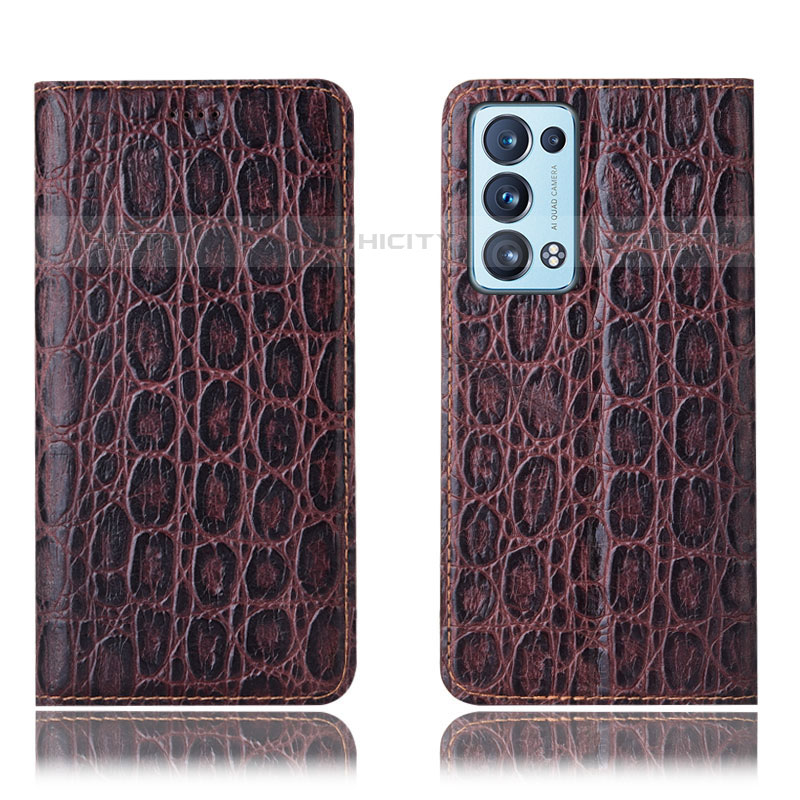 Funda de Cuero Cartera con Soporte Carcasa H16P para Oppo Reno6 Pro 5G Marron