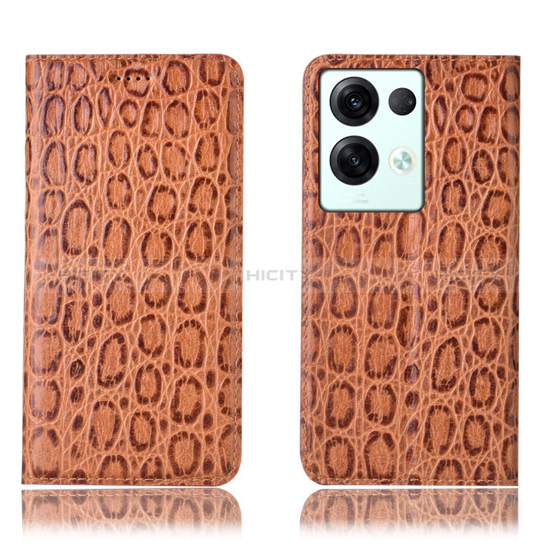 Funda de Cuero Cartera con Soporte Carcasa H16P para Oppo Reno9 Pro+ Plus 5G Marron Claro