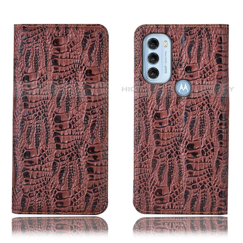 Funda de Cuero Cartera con Soporte Carcasa H17P para Motorola Moto G71 5G Marron