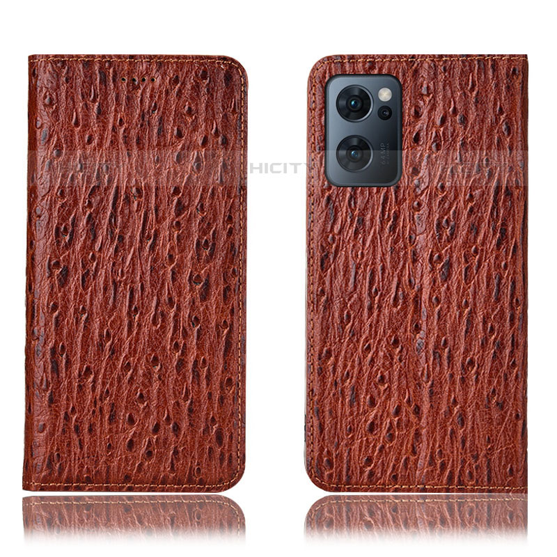 Funda de Cuero Cartera con Soporte Carcasa H18P para Oppo Reno7 5G Marron