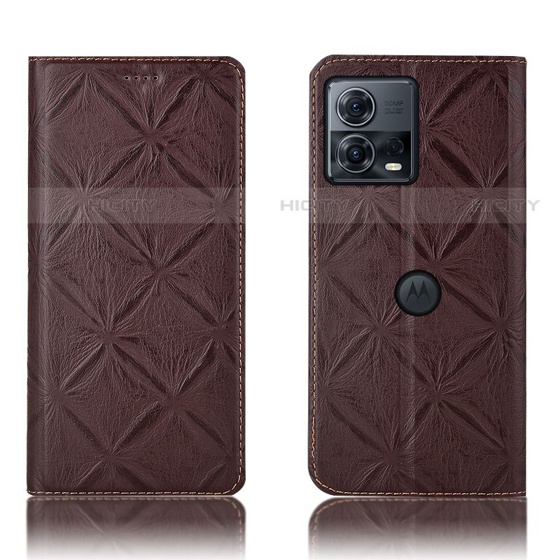 Funda de Cuero Cartera con Soporte Carcasa H19P para Motorola Moto Edge 30 Fusion 5G Marron