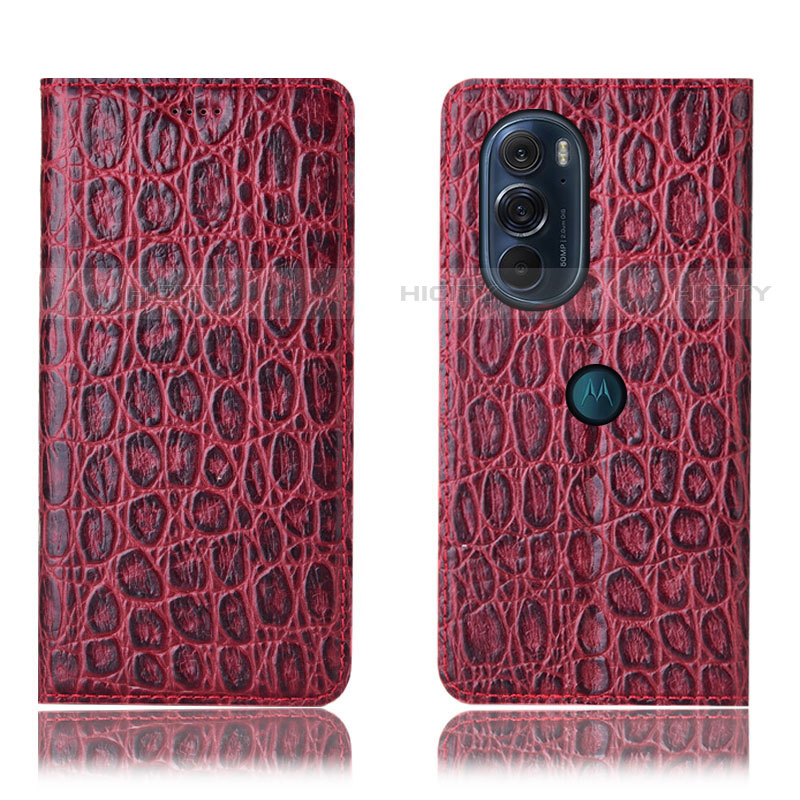 Funda de Cuero Cartera con Soporte Carcasa H19P para Motorola Moto Edge Plus (2022) 5G Rojo