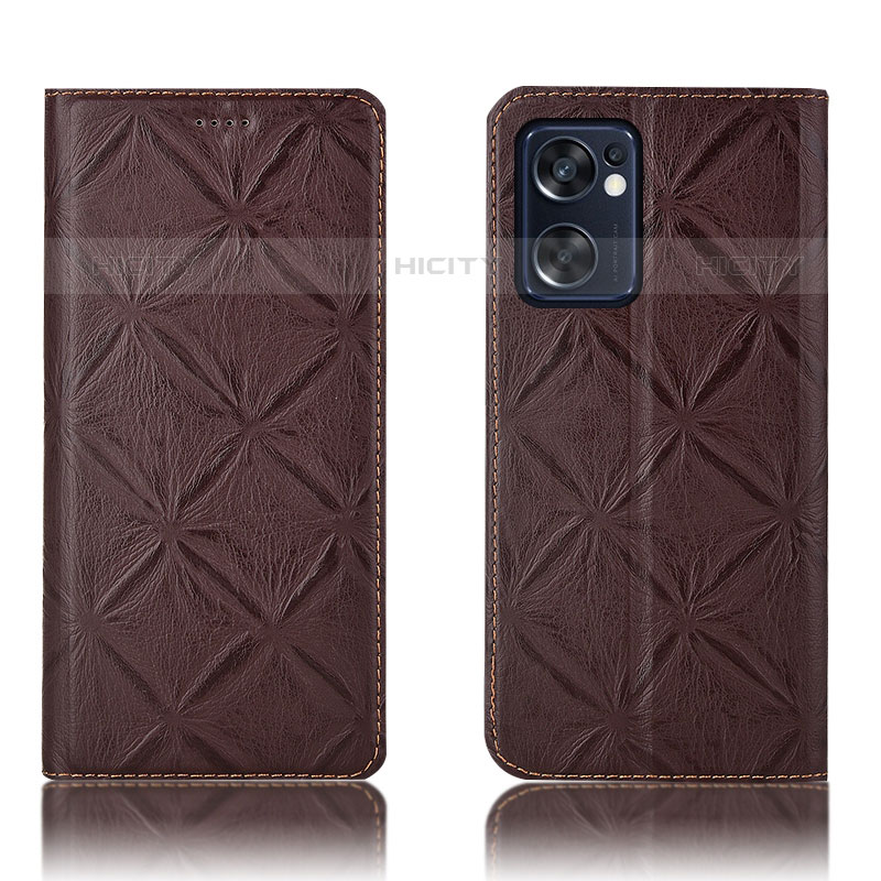 Funda de Cuero Cartera con Soporte Carcasa H19P para Oppo Reno7 SE 5G Marron