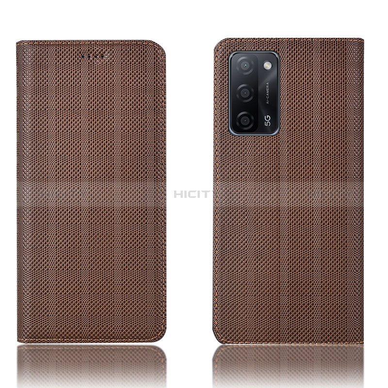 Funda de Cuero Cartera con Soporte Carcasa H20P para Oppo A56 5G Marron