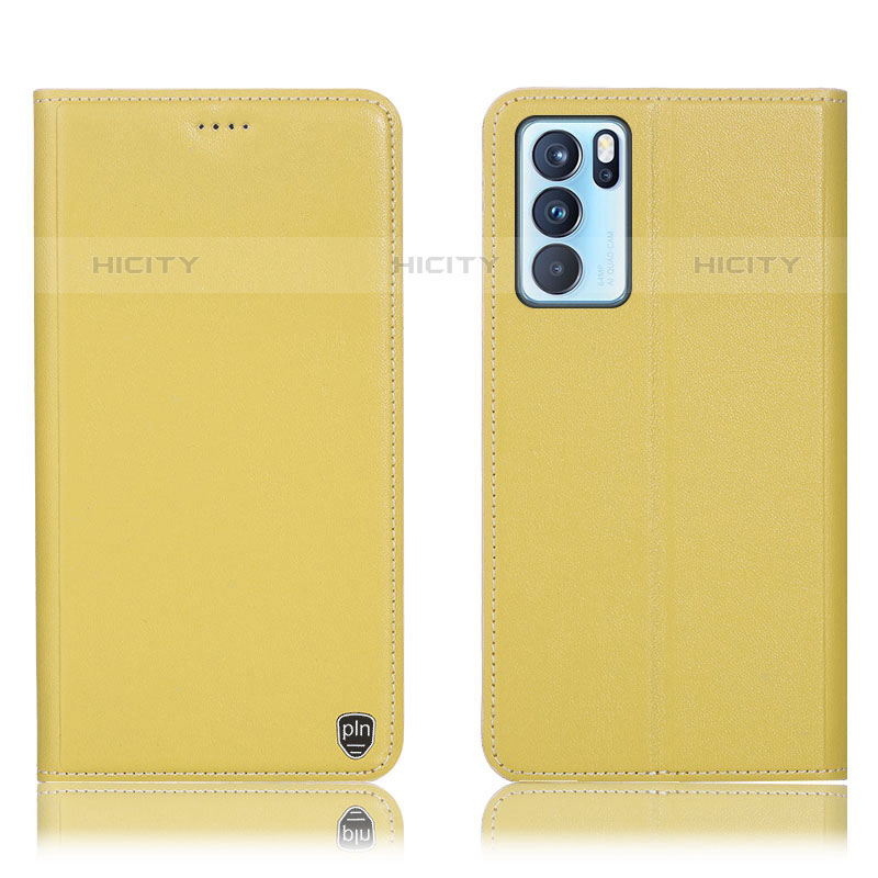 Funda de Cuero Cartera con Soporte Carcasa H21P para Oppo Reno6 Pro 5G India Amarillo