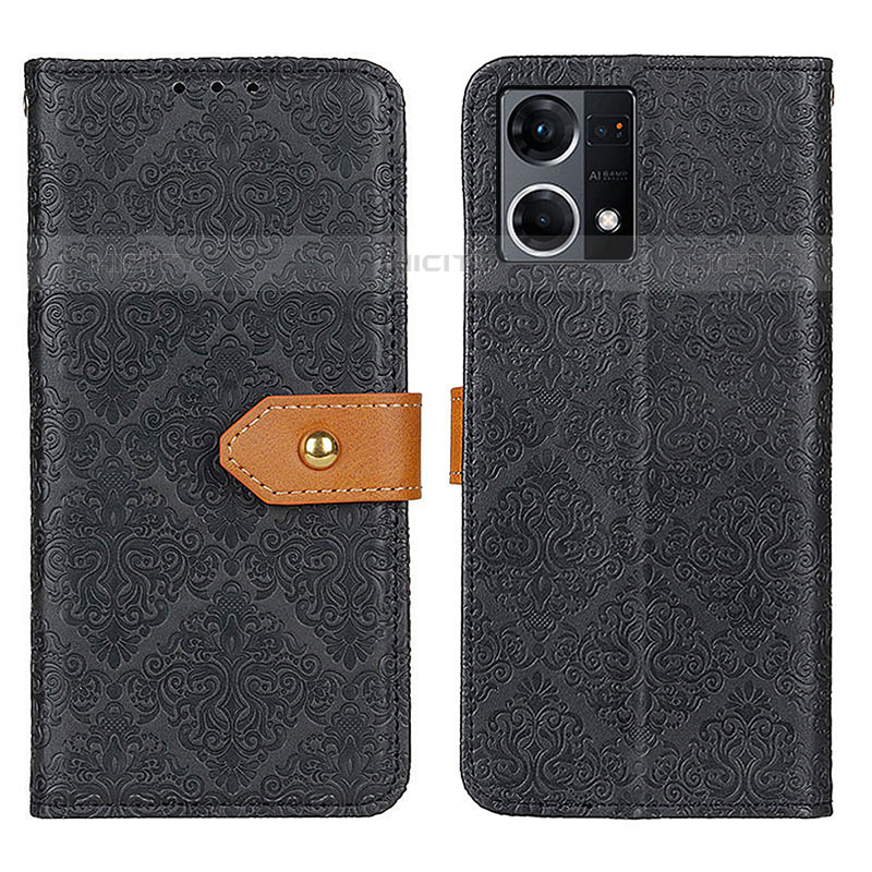 Funda de Cuero Cartera con Soporte Carcasa K05Z para Oppo Reno8 4G Negro