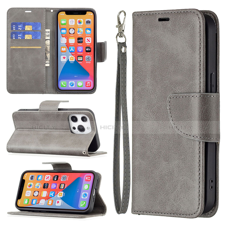 Funda de Cuero Cartera con Soporte Carcasa L01 para Apple iPhone 13 Pro Max Gris Oscuro