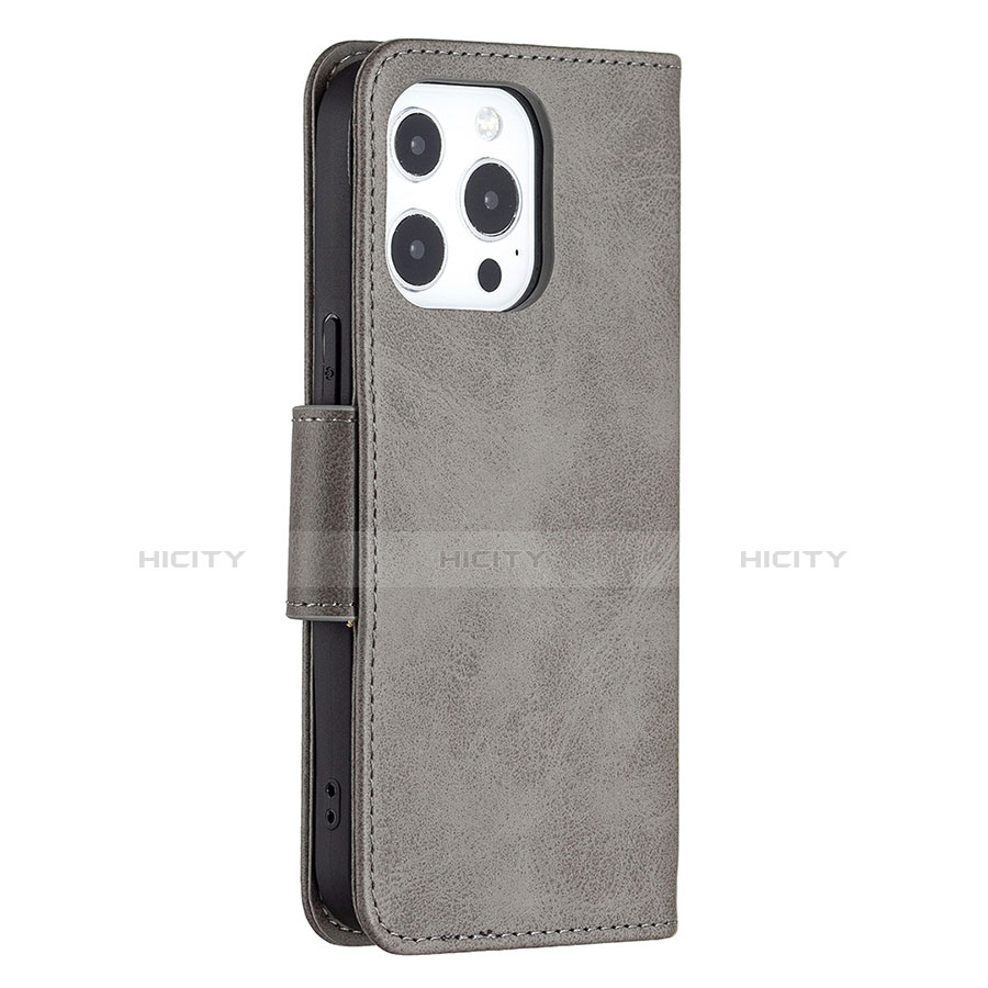 Funda de Cuero Cartera con Soporte Carcasa L01 para Apple iPhone 13 Pro Max Gris Oscuro