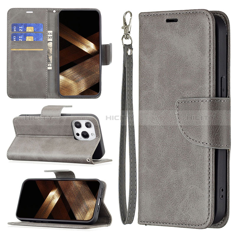 Funda de Cuero Cartera con Soporte Carcasa L01 para Apple iPhone 14 Pro Max Gris Oscuro