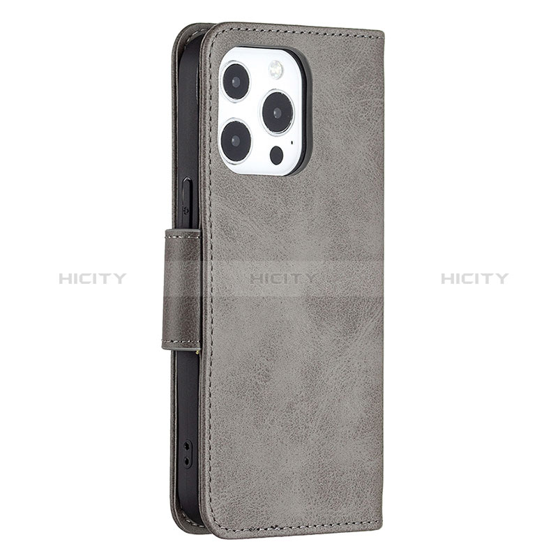 Funda de Cuero Cartera con Soporte Carcasa L01 para Apple iPhone 14 Pro Max Gris Oscuro