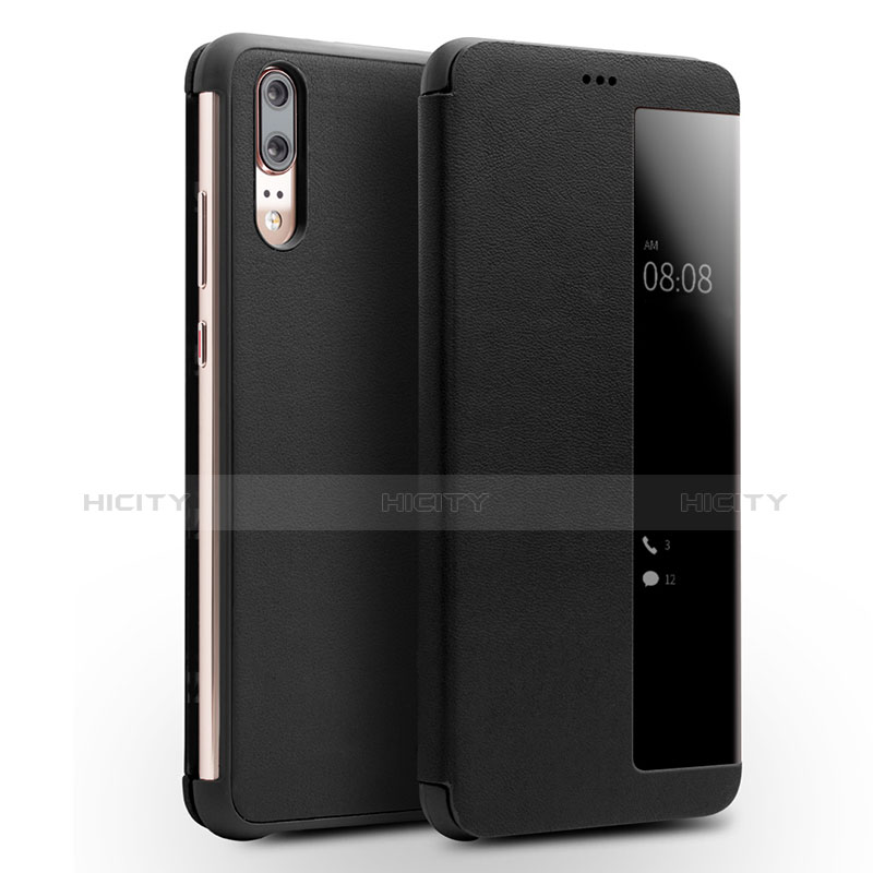 Funda de Cuero Cartera con Soporte Carcasa L01 para Huawei P20 Negro