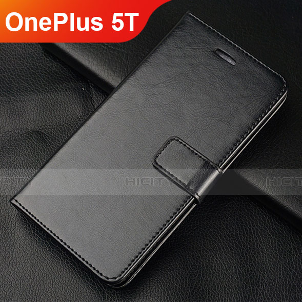 Funda de Cuero Cartera con Soporte Carcasa L01 para OnePlus 5T A5010 Negro