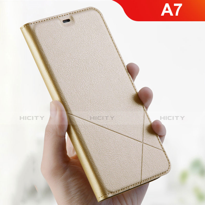 Funda de Cuero Cartera con Soporte Carcasa L01 para Oppo A7 Oro