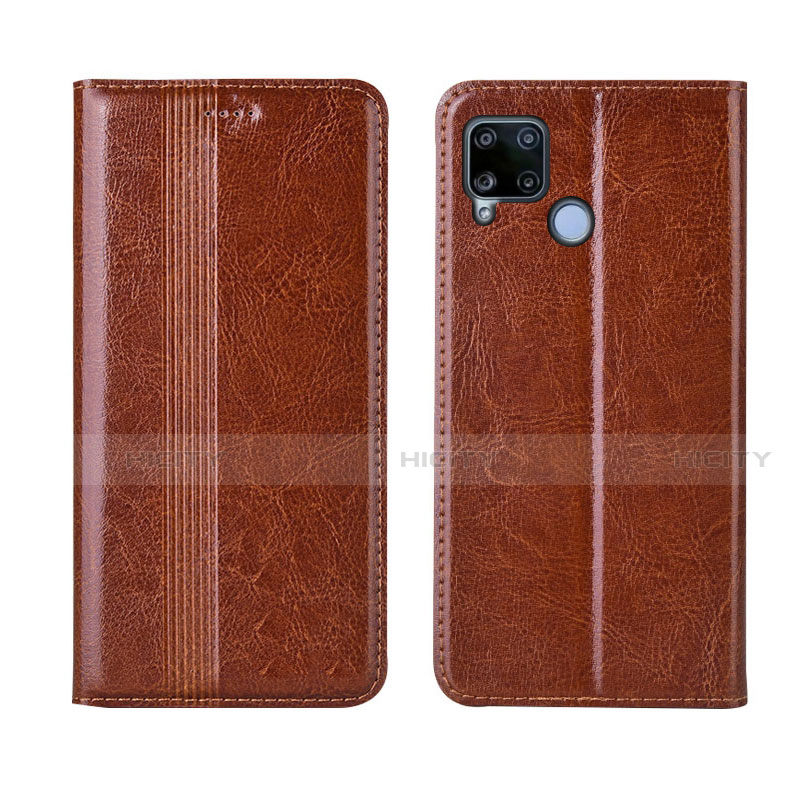 Funda de Cuero Cartera con Soporte Carcasa L01 para Realme C15 Marron Claro