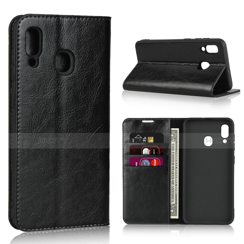 Funda de Cuero Cartera con Soporte Carcasa L01 para Samsung Galaxy A30 Negro