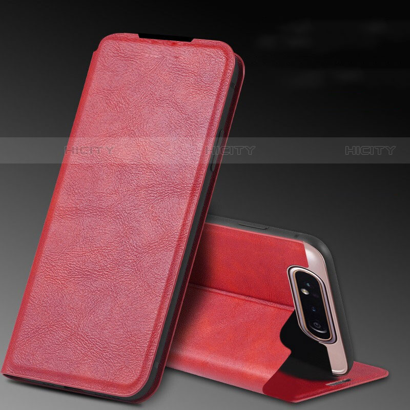 Funda de Cuero Cartera con Soporte Carcasa L01 para Samsung Galaxy A80 Rojo