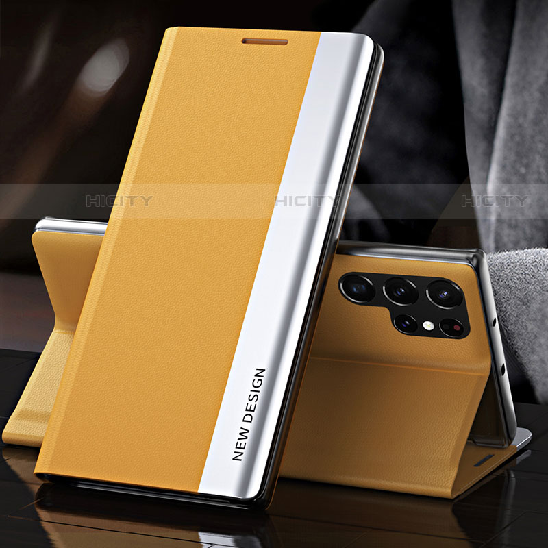 Funda de Cuero Cartera con Soporte Carcasa L01 para Samsung Galaxy S22 Ultra 5G Amarillo
