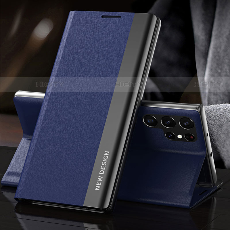 Funda de Cuero Cartera con Soporte Carcasa L01 para Samsung Galaxy S22 Ultra 5G Azul