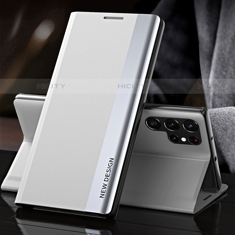 Funda de Cuero Cartera con Soporte Carcasa L01 para Samsung Galaxy S22 Ultra 5G Blanco
