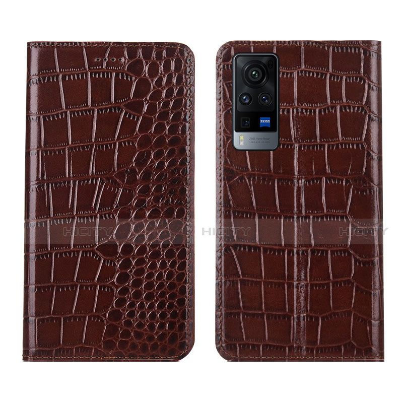 Funda de Cuero Cartera con Soporte Carcasa L01 para Vivo X60T 5G Marron