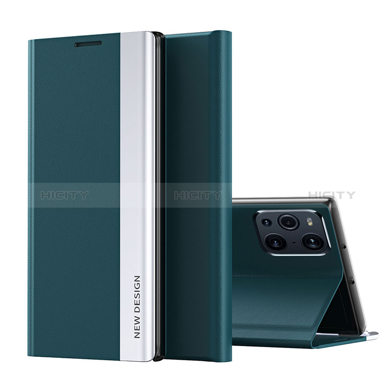 Funda de Cuero Cartera con Soporte Carcasa L02 para Oppo Find X3 5G Verde