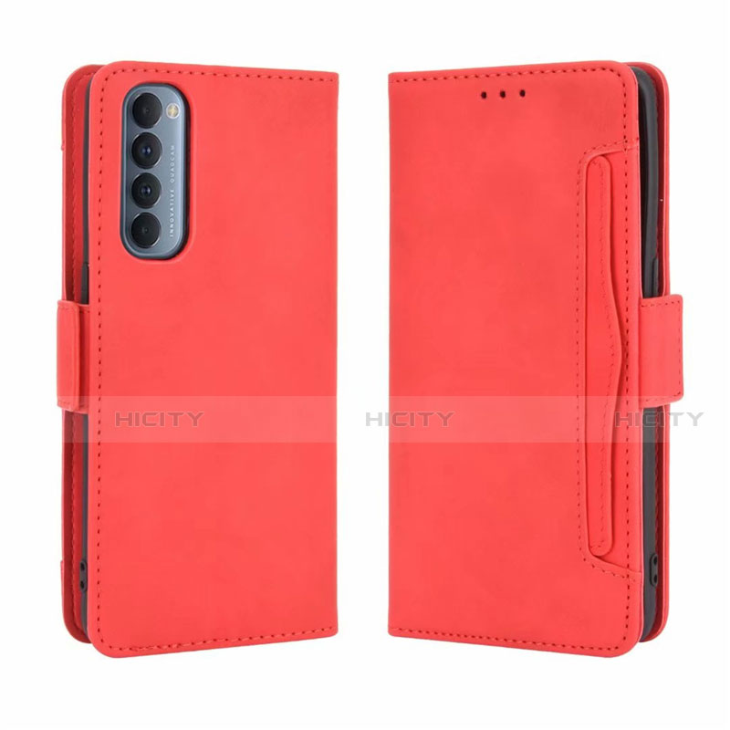 Funda de Cuero Cartera con Soporte Carcasa L02 para Oppo Reno4 Pro 4G Rojo