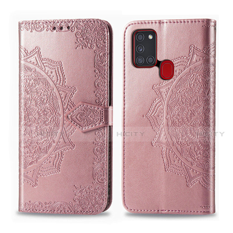 Funda de Cuero Cartera con Soporte Carcasa L02 para Samsung Galaxy A21s Oro Rosa