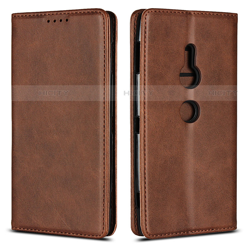 Funda de Cuero Cartera con Soporte Carcasa L02 para Sony Xperia XZ2 Marron