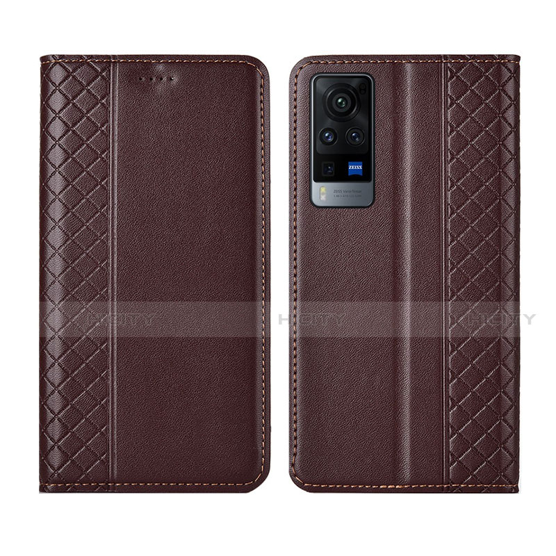 Funda de Cuero Cartera con Soporte Carcasa L02 para Vivo X60 5G Marron