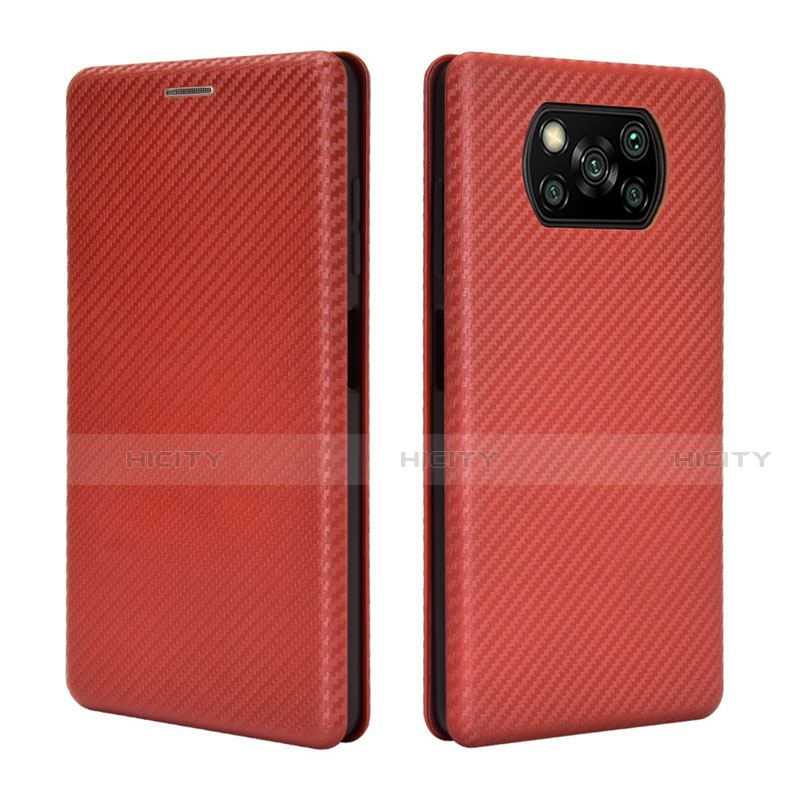 Funda de Cuero Cartera con Soporte Carcasa L02 para Xiaomi Poco X3 NFC Marron