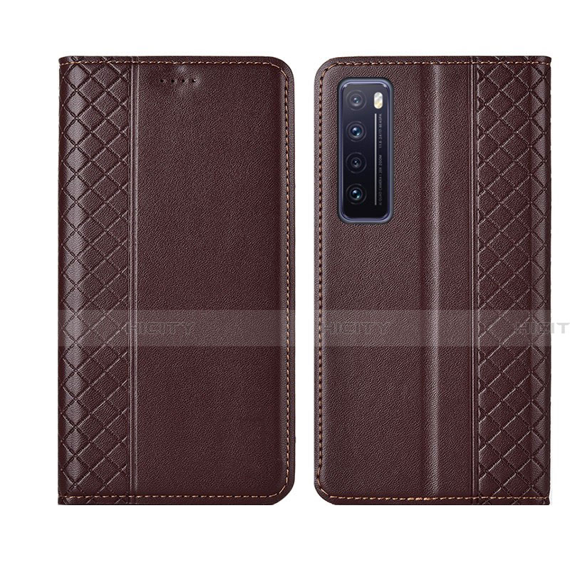 Funda de Cuero Cartera con Soporte Carcasa L03 para Huawei Nova 7 5G Marron