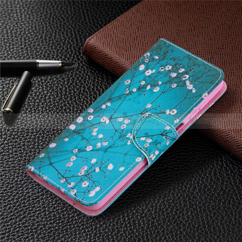 Funda de Cuero Cartera con Soporte Carcasa L03 para Samsung Galaxy A12 Nacho Azul Cielo