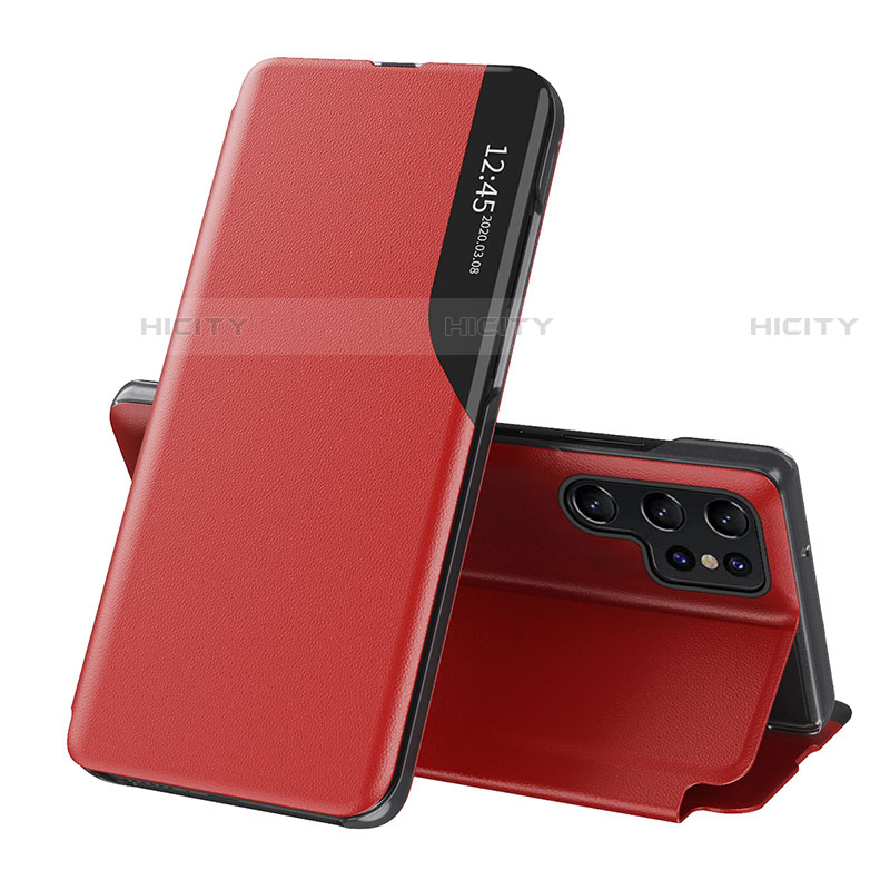 Funda de Cuero Cartera con Soporte Carcasa L03 para Samsung Galaxy S22 Ultra 5G Rojo