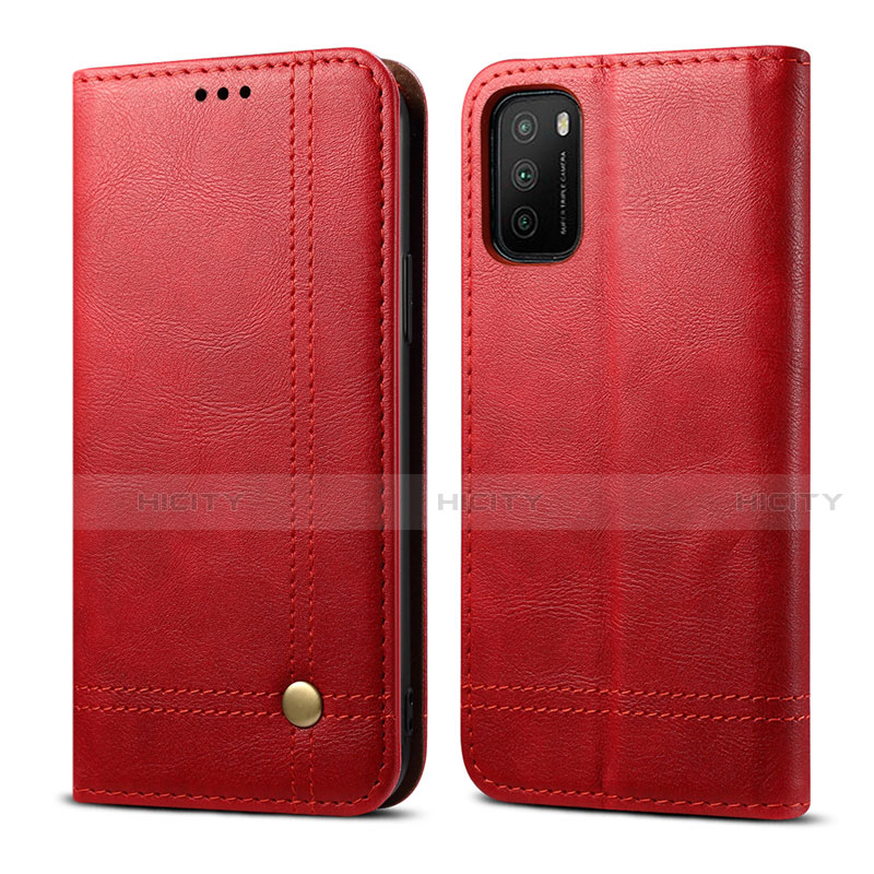 Funda de Cuero Cartera con Soporte Carcasa L03 para Xiaomi Poco M3 Rojo