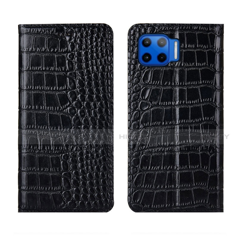 Funda de Cuero Cartera con Soporte Carcasa L05 para Motorola Moto One 5G Negro