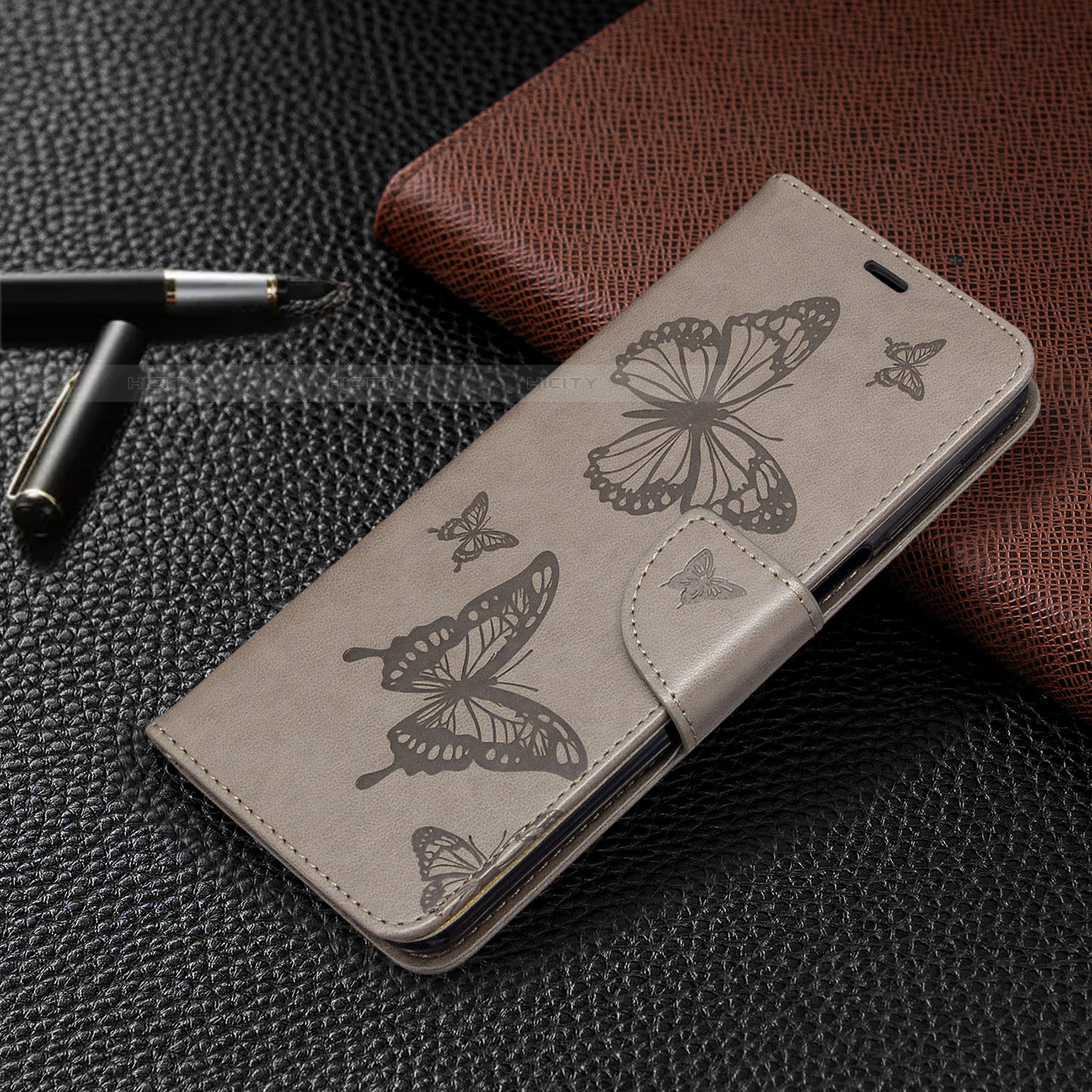 Funda de Cuero Cartera con Soporte Carcasa L05 para Xiaomi Redmi Note 9S Gris
