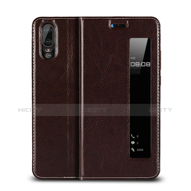 Funda de Cuero Cartera con Soporte Carcasa L06 para Huawei P20 Marron