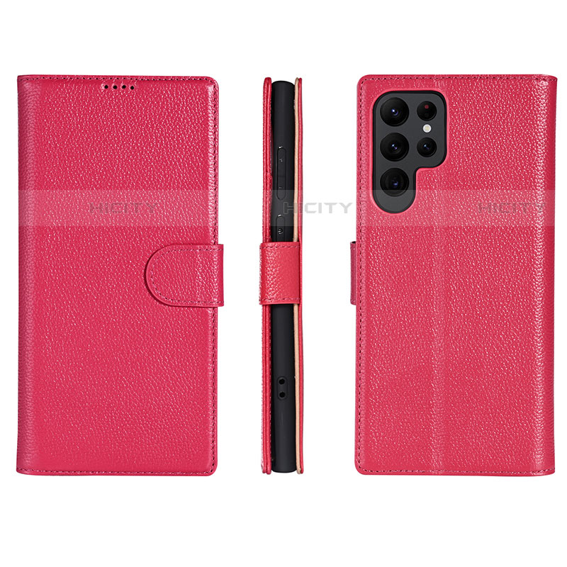 Funda de Cuero Cartera con Soporte Carcasa L06 para Samsung Galaxy S21 Ultra 5G Rosa Roja