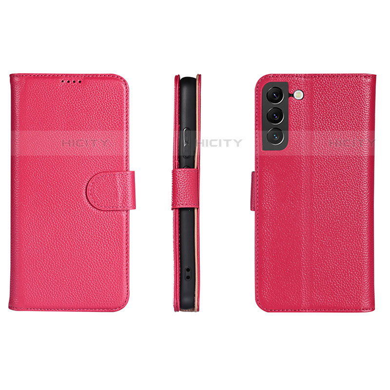 Funda de Cuero Cartera con Soporte Carcasa L06 para Samsung Galaxy S22 5G Rosa Roja