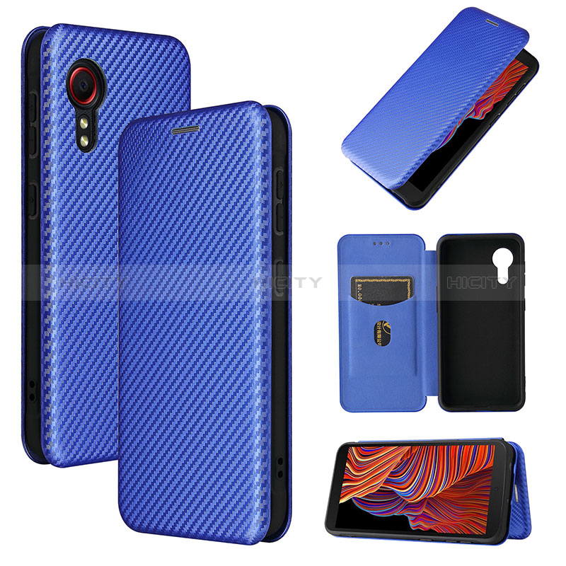 Funda de Cuero Cartera con Soporte Carcasa L06Z para Samsung Galaxy XCover 5 SM-G525F Azul