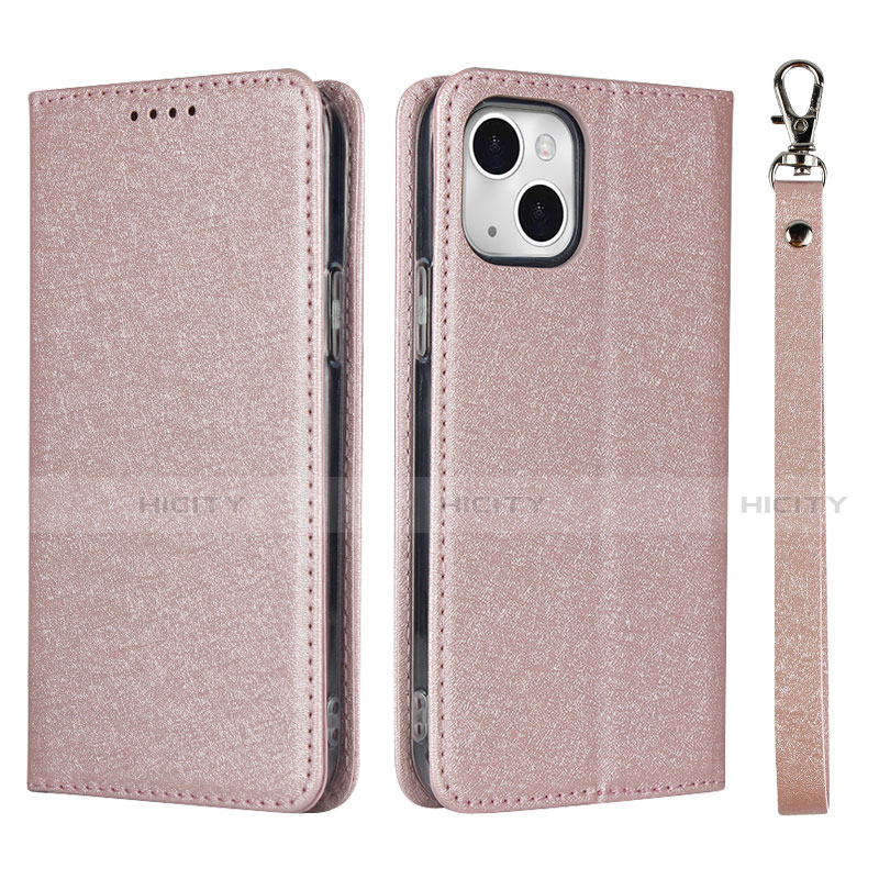 Funda de Cuero Cartera con Soporte Carcasa L08 para Apple iPhone 13 Mini Oro Rosa
