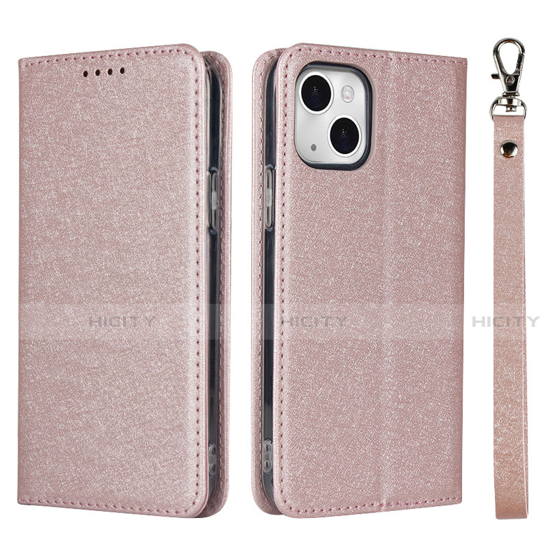 Funda de Cuero Cartera con Soporte Carcasa L08 para Apple iPhone 14 Plus Oro Rosa