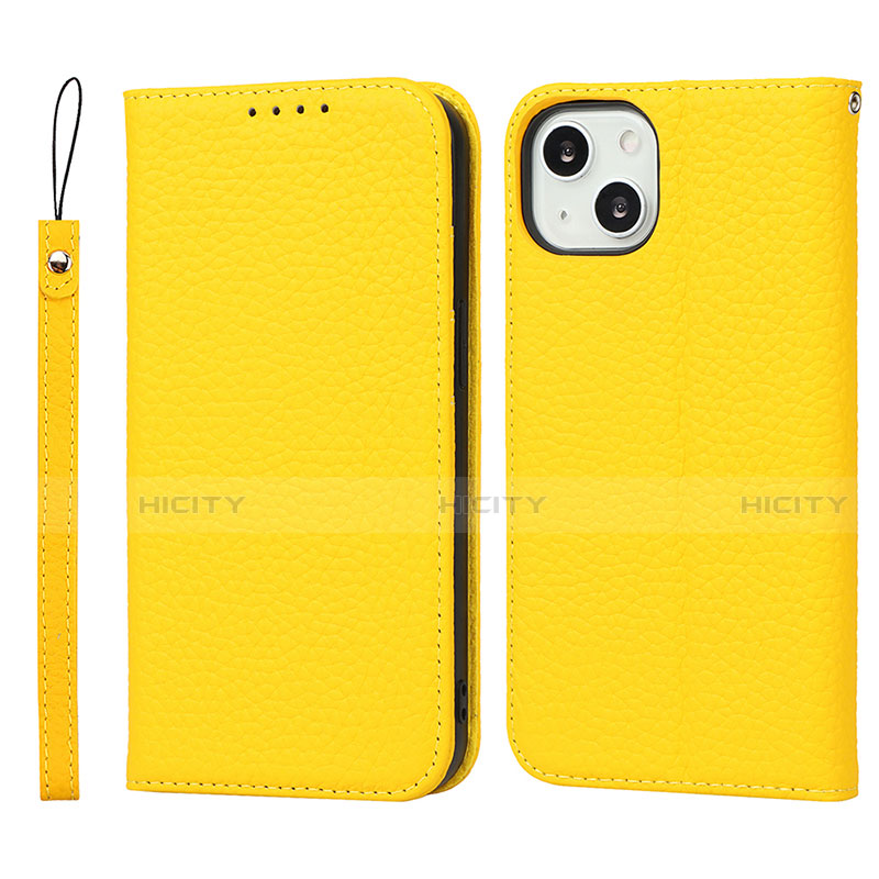 Funda de Cuero Cartera con Soporte Carcasa L10 para Apple iPhone 13 Mini Amarillo