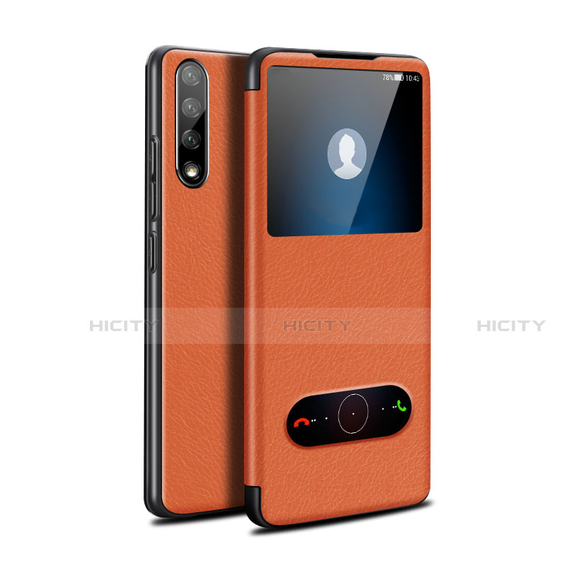 Funda de Cuero Cartera con Soporte Carcasa L12 para Huawei Enjoy 10S Naranja